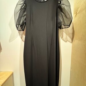 NWT ZARA Elegant Black Dress with Sheer Poof Sleeves
